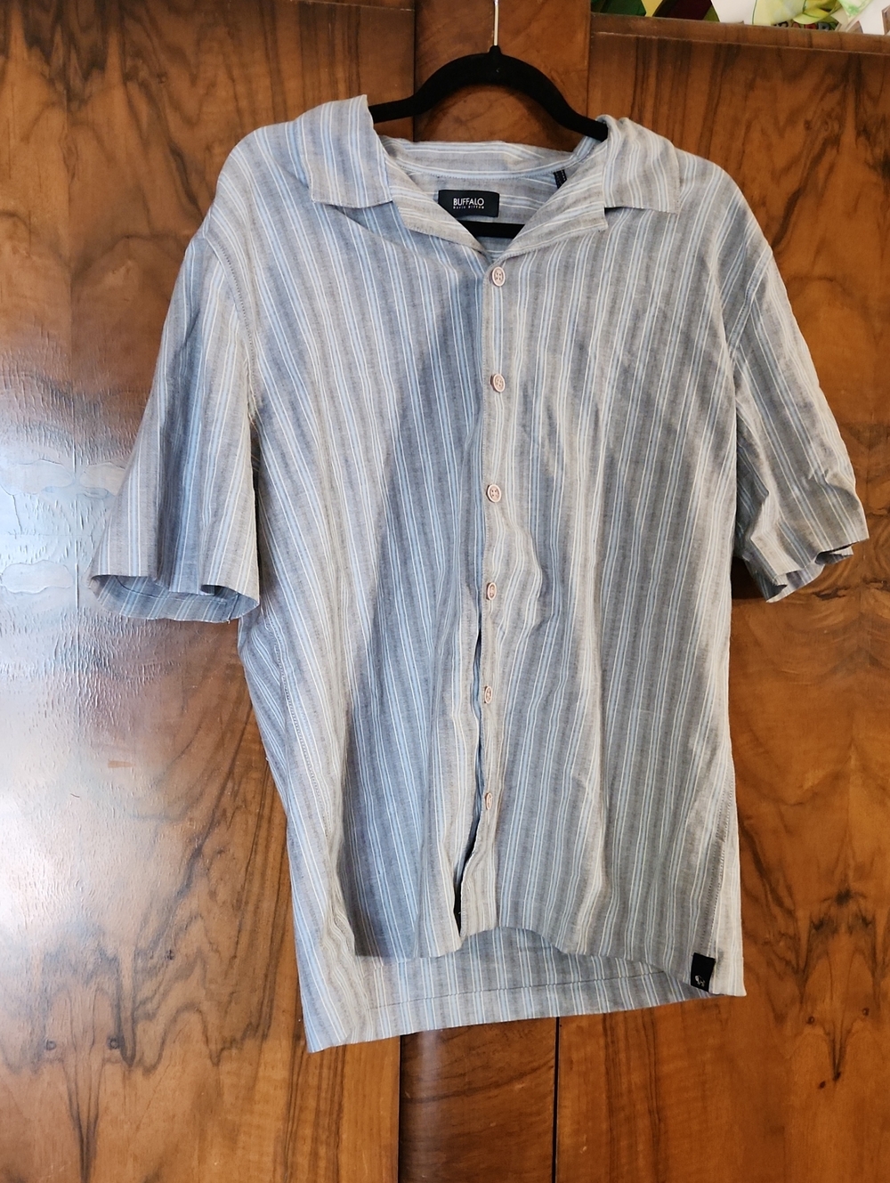 Buffalo David Bitton Gray, Blue & White Striped Short-Sleeve Button-Down Shirt